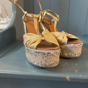 Tory Burch Wedge Sandal, Size 9.5 (Silver & Gold)